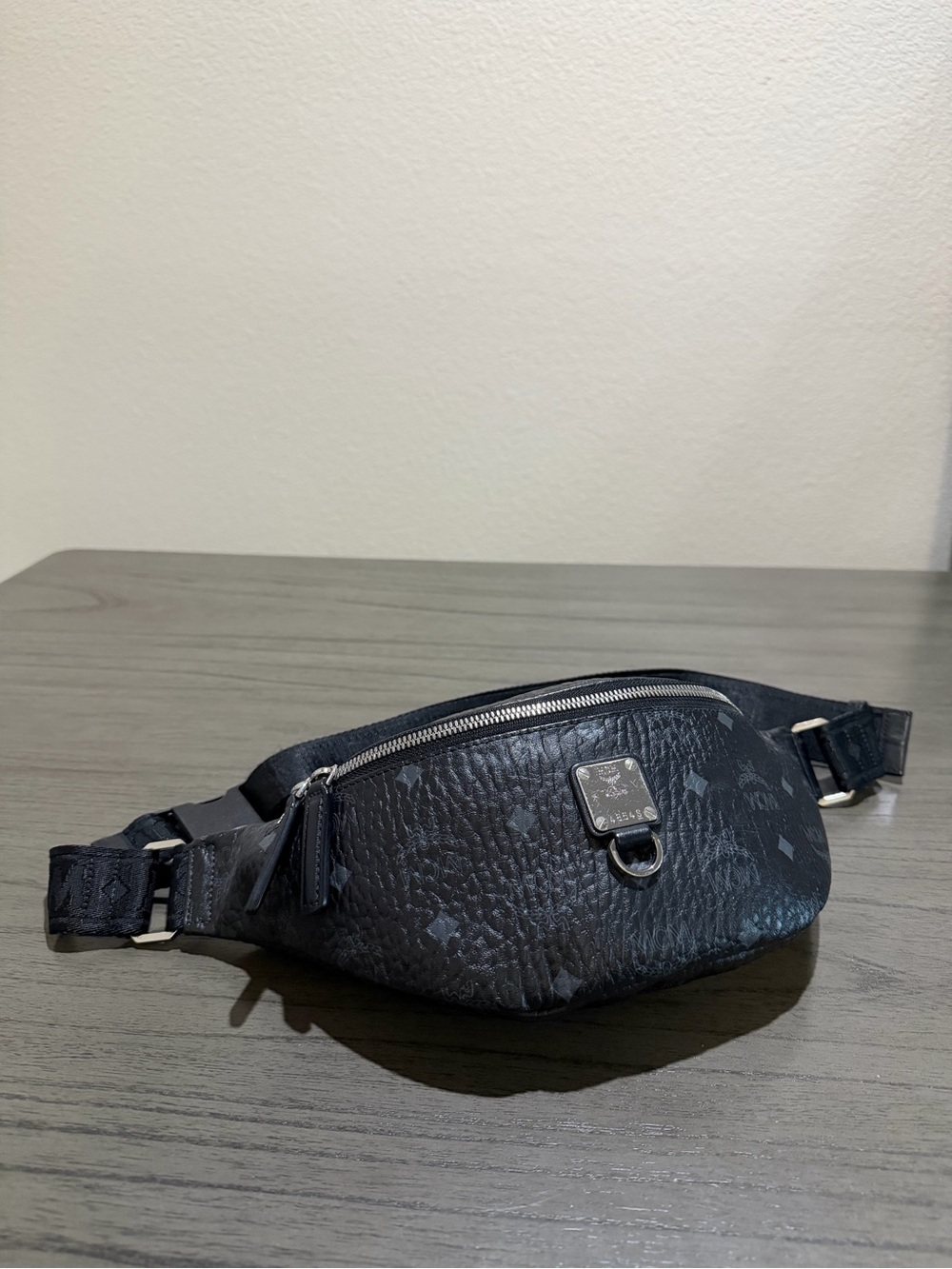 MCM Black Leather Monogram Belt Bag